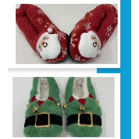 BOGO NWOT Slippers Fuzzy Babba Merry N Bright Santa Snowflake 7-9.5 & Kids Elf - Picture 1 of 12